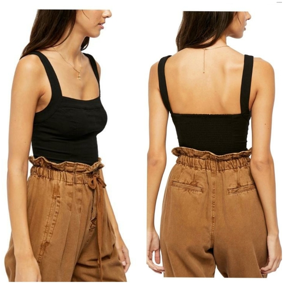 Free People Tops - FREE PEOPLE Scarlett Black Square Neck Tank Top
